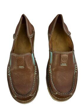 Ariat Cruiser Leather Slip-On Loafers Brown W/Aqua Stitching 10034090 US 10B